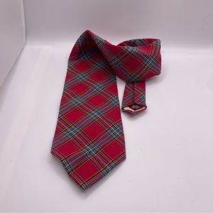 Vintage Foxtrot Plaid Tie Made In USA Multicolored Red All Cotton Handmade Mens